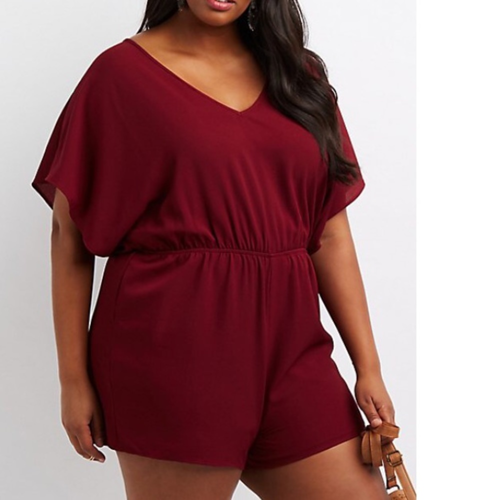 Burgundy wide Vneck Romper